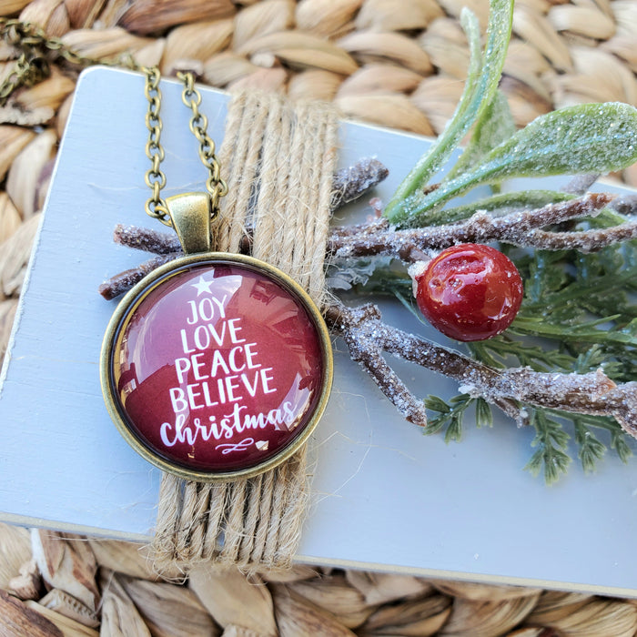 Joy Love Peace Believe Christmas - Pendant Necklace